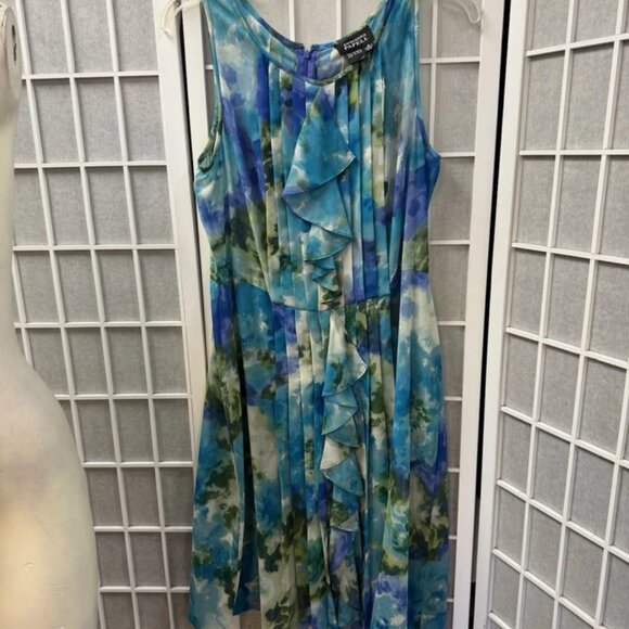 Adrianna Papell, Spring Dress,Blue, Sz 12,Sleeveless, Pleated,Ruffles,Zipper,.! - Picture 8 of 11